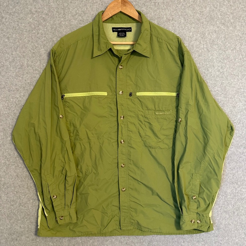ExOfficio Air Strip Mens XL Long Sleeve Fishing Shirt Olive Green Ventilated